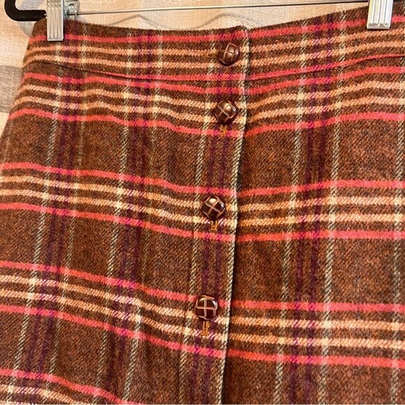 Talbots Pink And Brown Plaid Button Front Wool Blend Skirt Size 6P - Picture 3 of 6